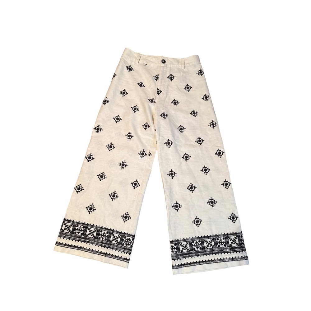 Zara Linen Blend Printed Pants - 
Black & White - Medium
